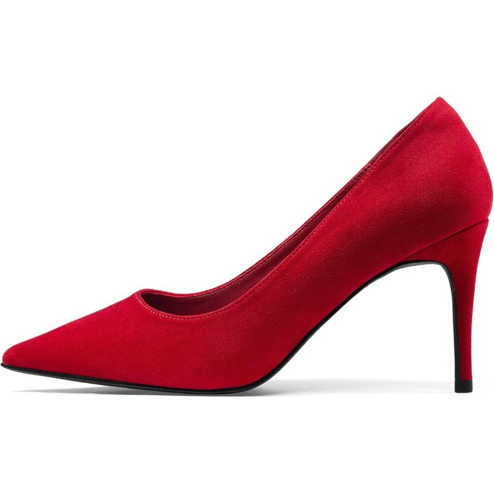🆕Women's Red Suede Heeled Wedding Pumps Comfortable Stiletto Closed Heels